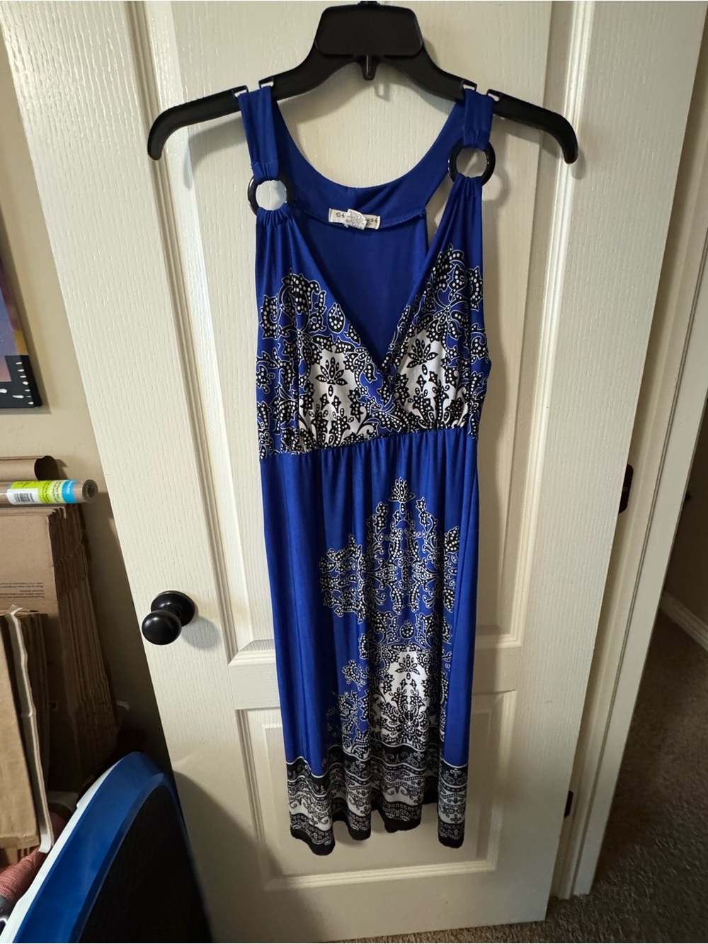 Studio West Apparel Royal Blue & Black Floral Paisley Maxi Dress Ring Accent L